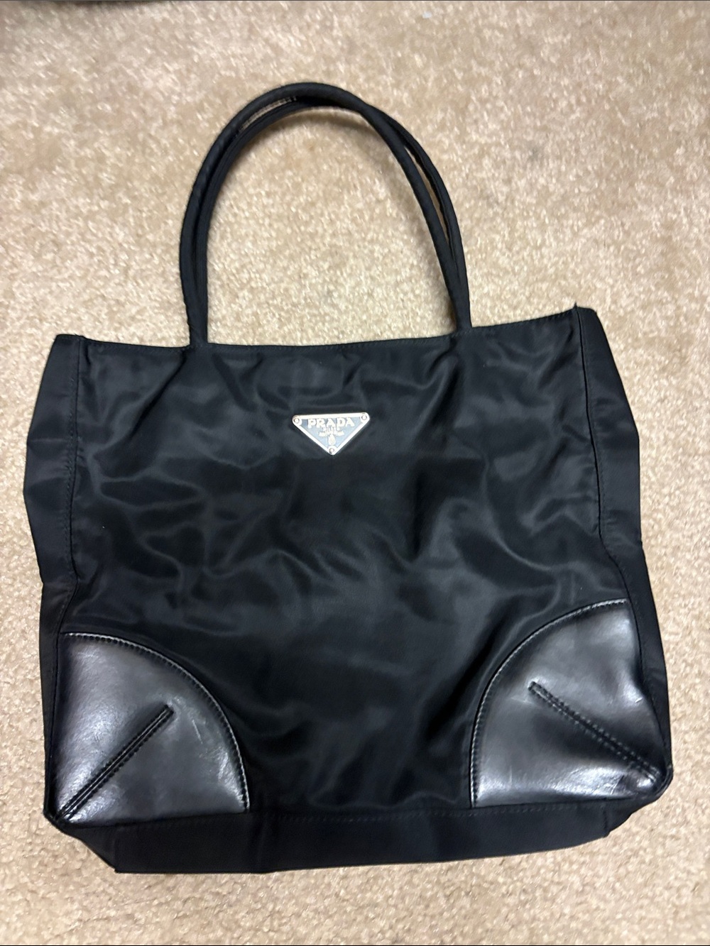 Prada Black Nylon and Leather Trim Tote